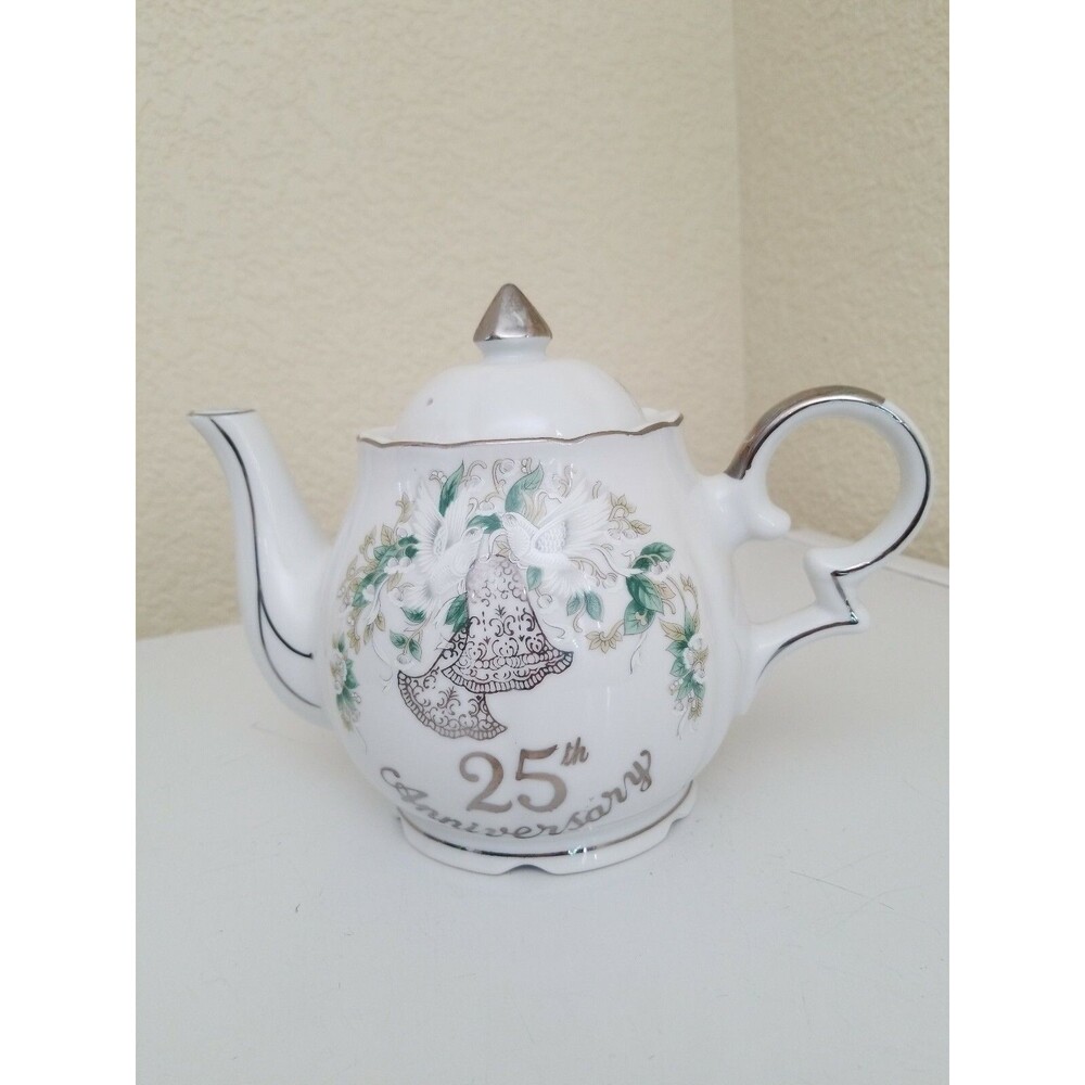 Vintage Lefton 25th Anniversary Musical Teapot Music Box With Lid